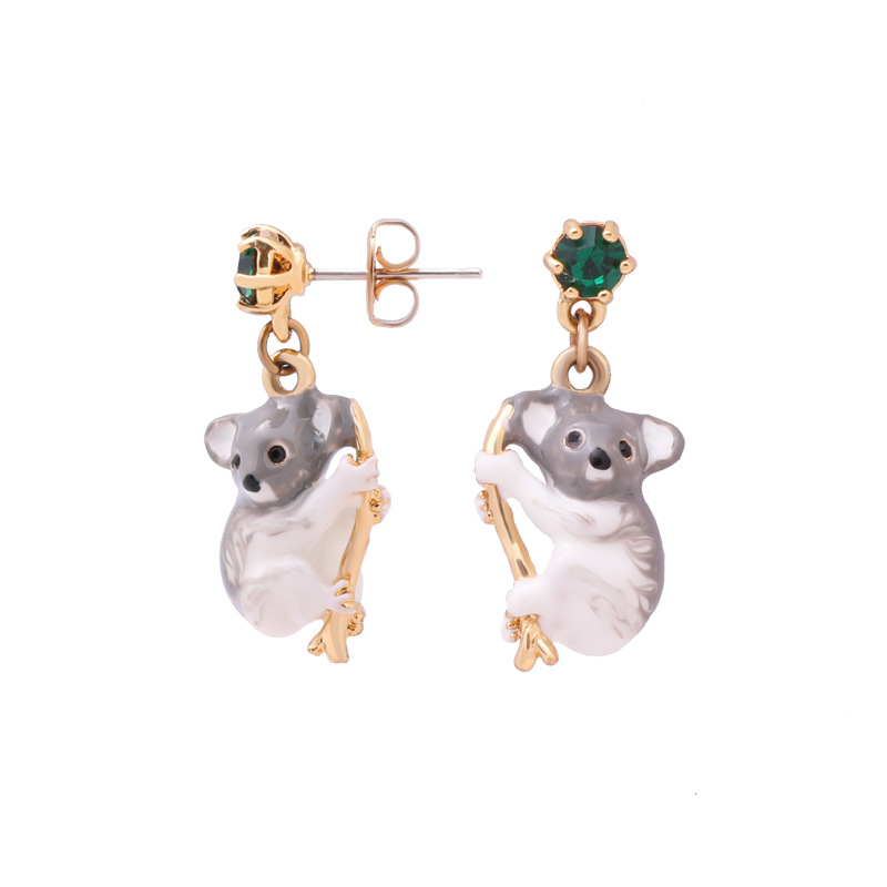 Koala Sapphire Enamel Jewelry Stud Clip Earrings