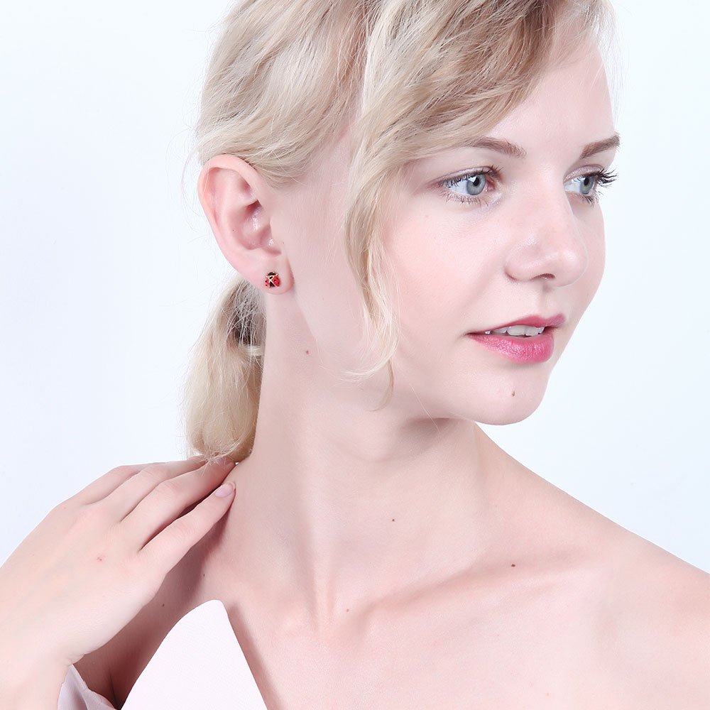 Pink Flower Crystal Enamel Earrings Jewelry Stud Earrings