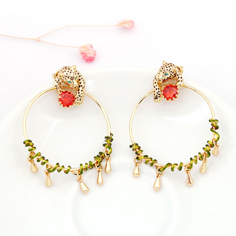 Leopard Red Crystal Enamel Earrings Jewelry Stud Earrings