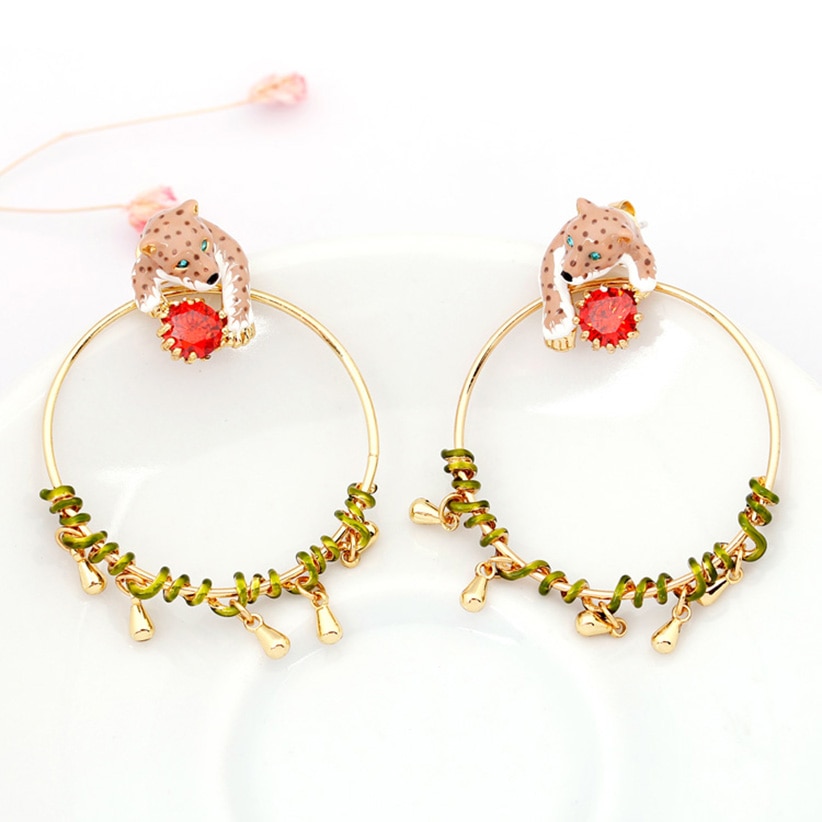 Leopard Red Crystal Enamel Earrings Jewelry Stud Earrings