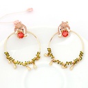 Pink Flower Gem Enamel Earrings Jewelry Stud Clip Hook Earrings