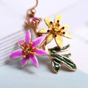 Pink Flower Green Leaf Pendant Gold Plated Jewelry Enamel Bracelet