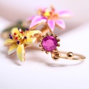 Lily Flower Gem Enamel Earrings Jewelry Hook Earrings