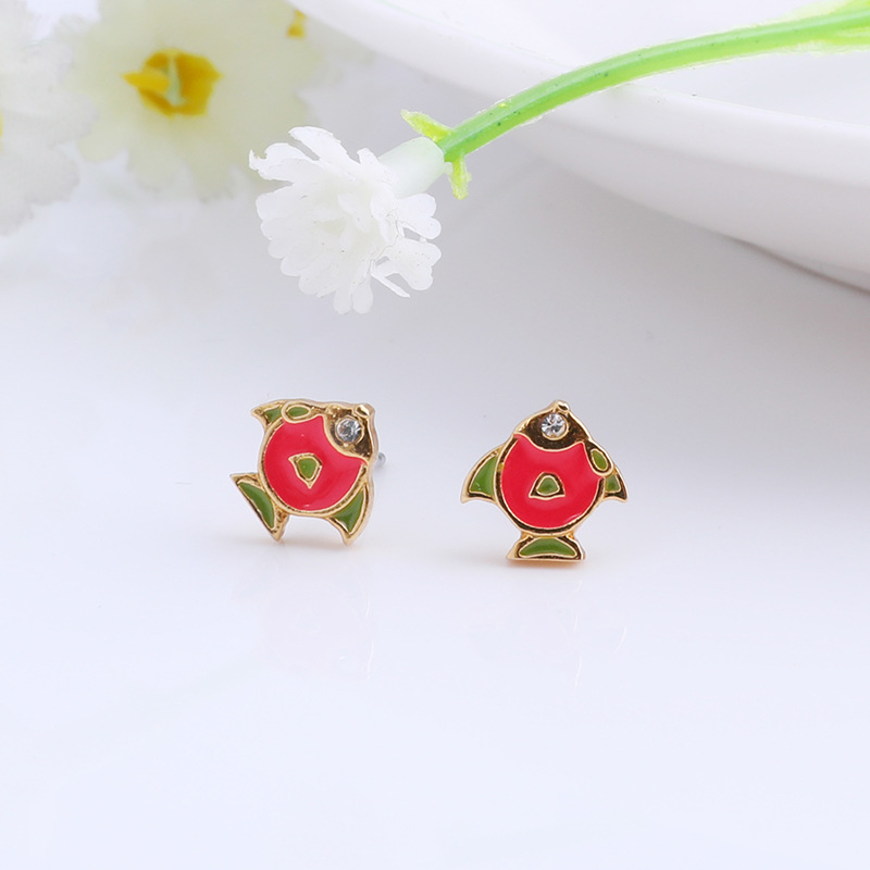 Butterfly Ladybug Flower Enamel Earrings Copper Glided Stud Earrings