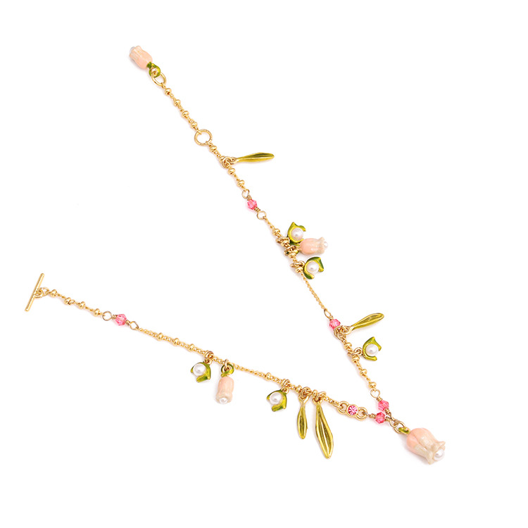 Pink Flower Leaf Enamel Earrings Jewelry Stud Earrings
