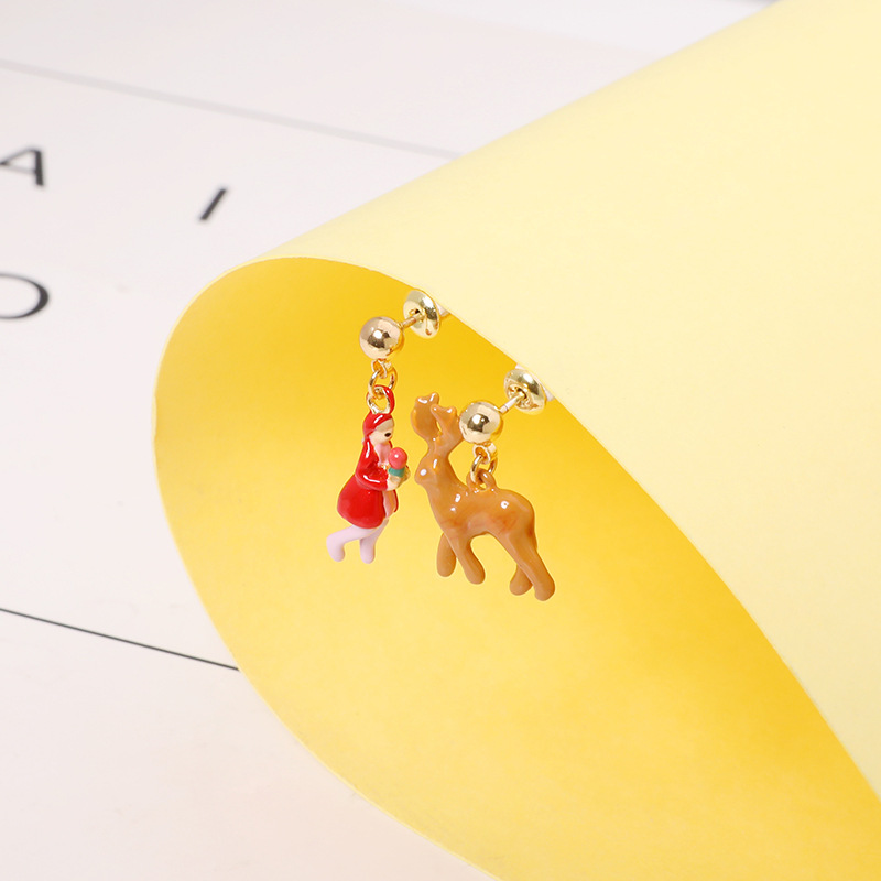 Pink Flower Tassel Enamel Earrings Jewelry Stud Earrings