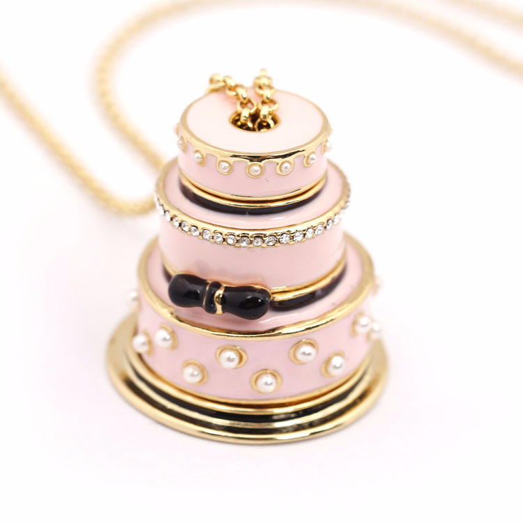 Lovers Cake Pendant Long Chain Choker Necklace Fashion Jewelry