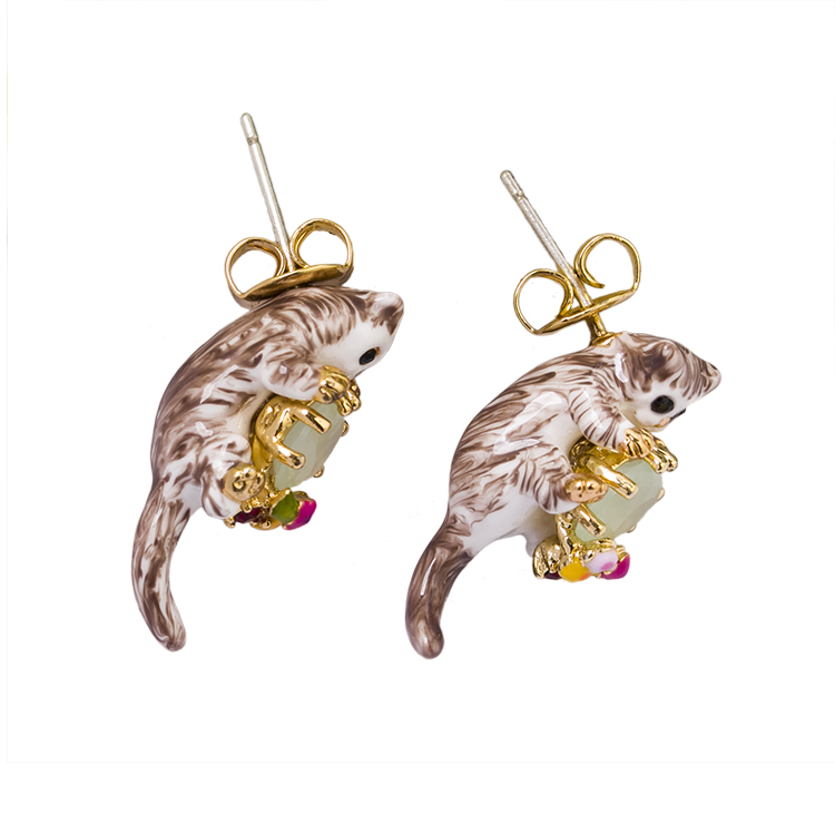 Cat Kitten Gem Enamel Earrings Jewelry Stud Earrings