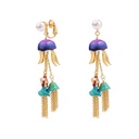 Mermaid Long Tassel Enamel Earrings Jewelry Stud Clip Earrings