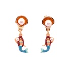 Mermaid Pearl Hide Shell Enamel Earrings Jewelry Stud Clip Earrings