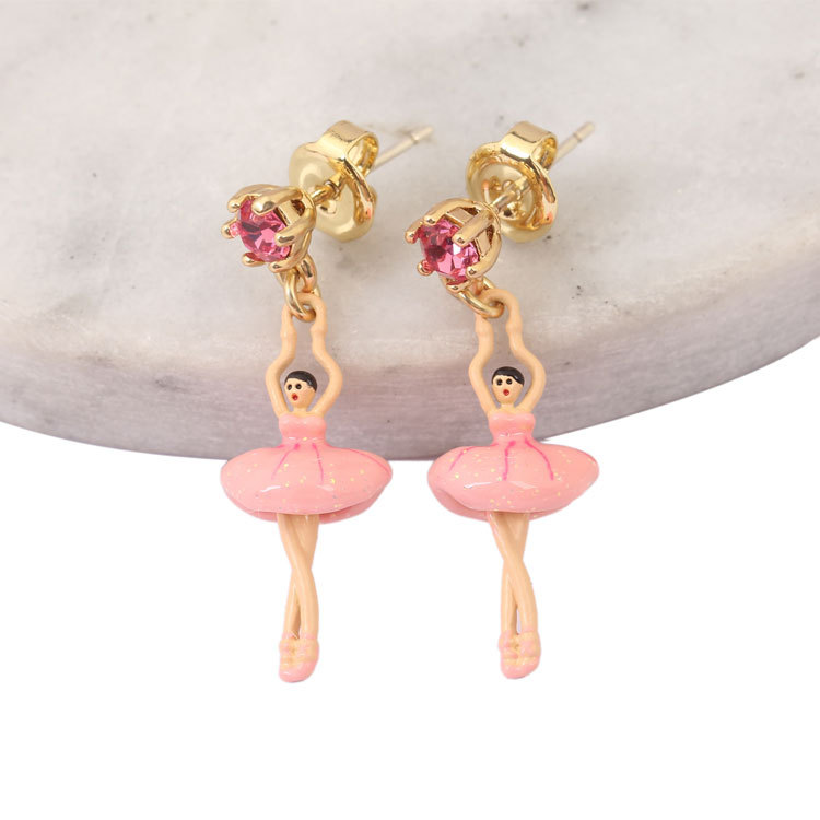 Pink Yellow Small Bird Heart 925 Silver Enamel Earrings Jewelry Hook Earrings