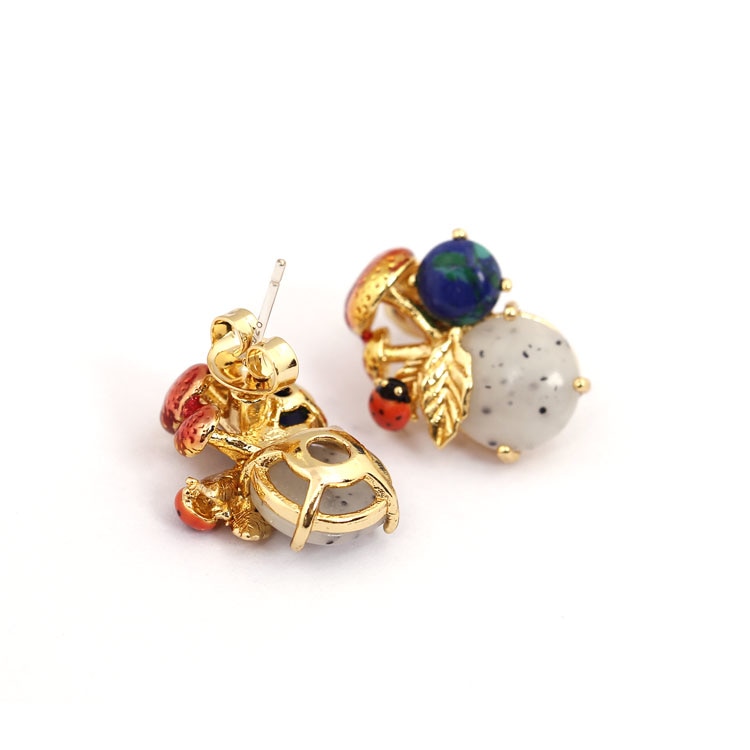Multi-color Mushroom Ladybug Enamel Earrings Jewelry Stud Clip Hook Earrings