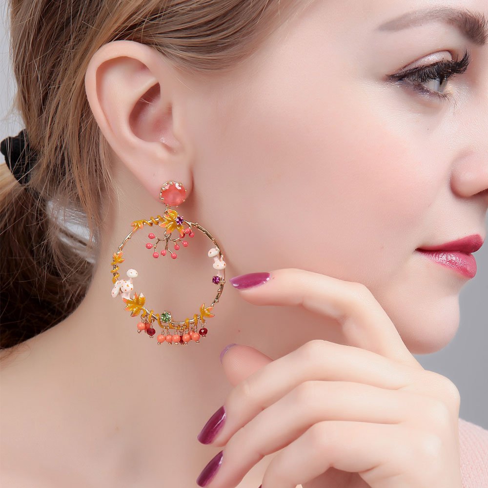 Purple Owl Long Tassel  Enamel Earrings Jewelry Stud Earrings