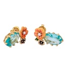 Orange Flower Gem Enamel Earrings Jewelry Stud Earrings