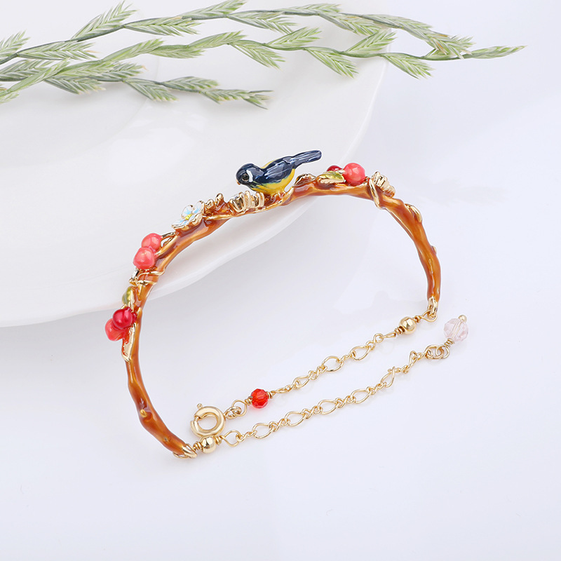 Oriole Cherry Winter Garden Series Enamel Bracelet