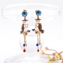Owl Sapphire Tassel Enamel Earrings Jewelry Stud Earrings