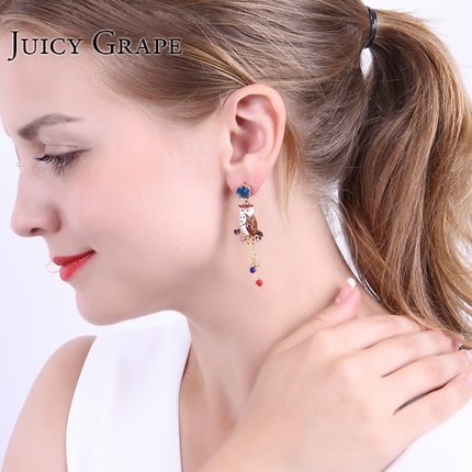 Rabbit Flower Tassel Enamel Earrings Jewelry Stud Clip Earrings