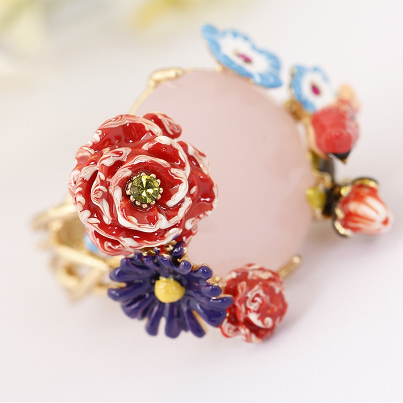 Parrot Flower Cristal Colorful Luxury Enamel Ring