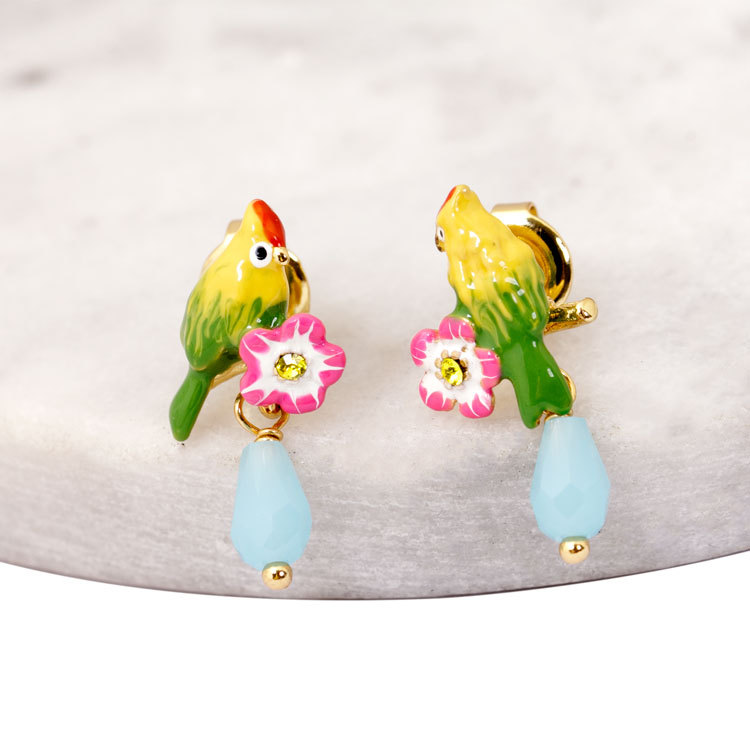 Red Apple Asymmetry Enamel Earrings Jewelry Stud Clip Earrings