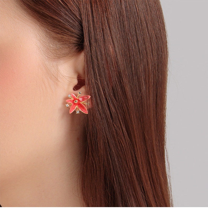 Butterfly Red Water-drop Enamel Earrings Jewelry Stud Earrings