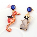 Penguin Seahorse Enamel Earring Stud Clip Earrings