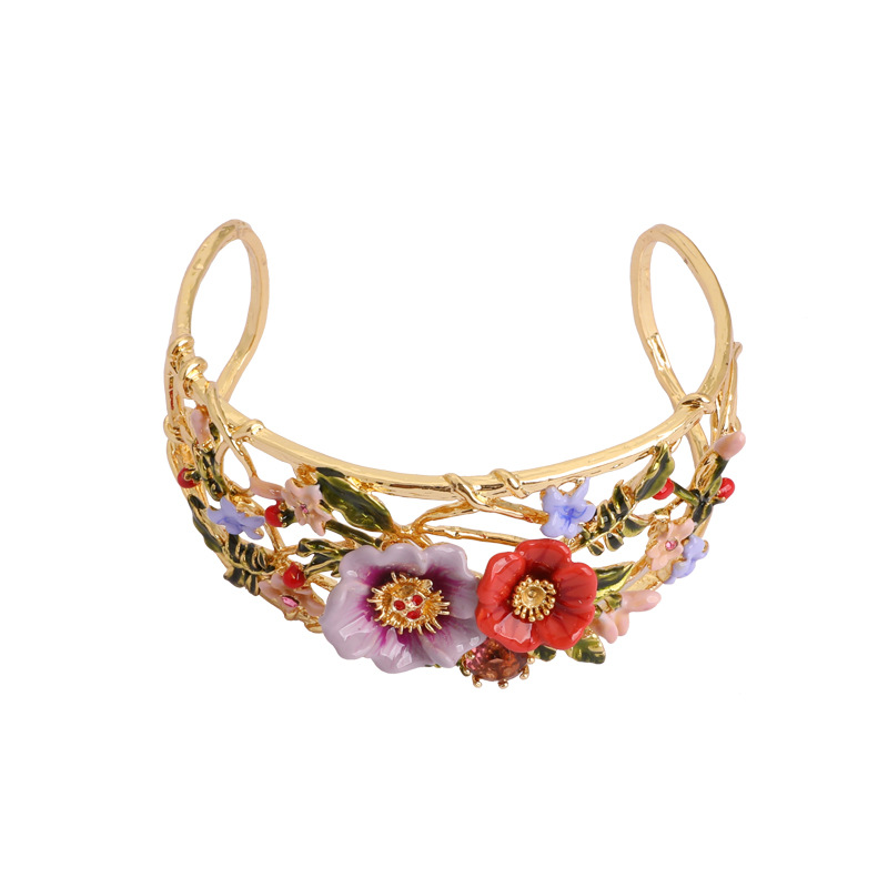 Peony Two-tone Flower Hollowed Out Jewelry Enamel Bracelet