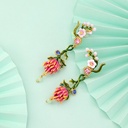 Red Flower Green Leaf Pendant Plant Series Jewelry Enamel Bracelet