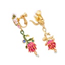 Red Flower Pearl Water-drop Enamel Earrings Jewelry Stud Earrings