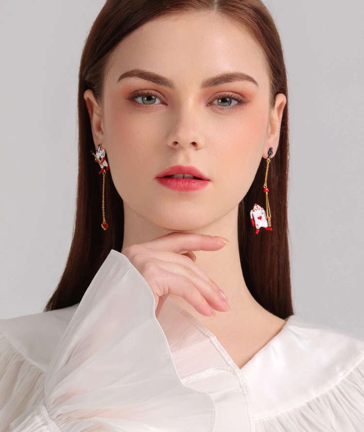 Personality Poker Asymmetry Long Pendant Stud Earrings