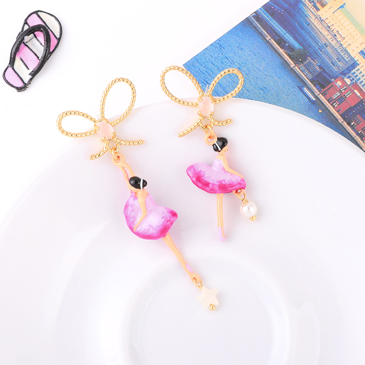 Red Heart Key Enamel Earrings Jewelry Stud Clip Earrings
