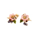 Pink Flower Bee Beads Asymmetry Enamel Earrings Jewelry Stud Earrings