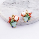 Mermaid Pearl Gem Enamel Earrings Jewelry Stud Earrings