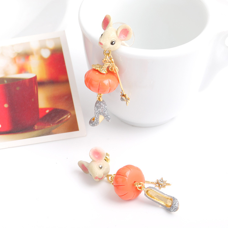 Red Plum Blossom Enamel Flower Earrings Jewelry Stud Earrings