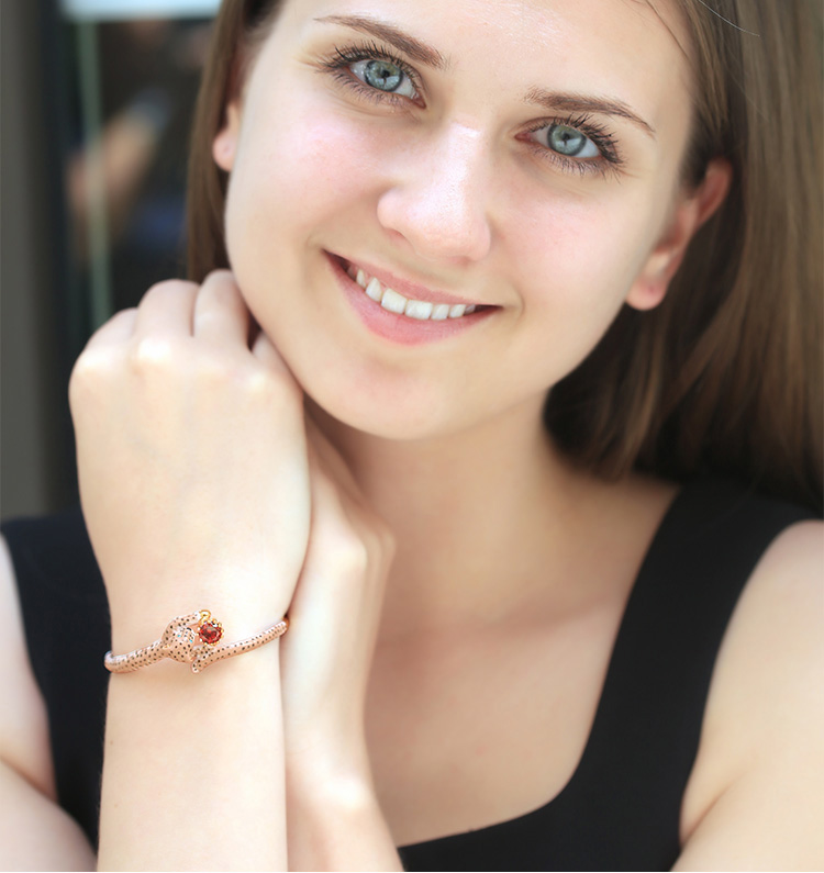 Red Rose Gem Pendant Gold Plated Jewelry Enamel Bracelet