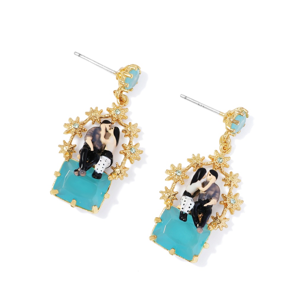 Resin Flower Green Leaf Enamel Earrings Jewelry Stud Earrings