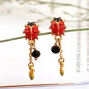 Ladybug Tassel Enamel Stud Earrings