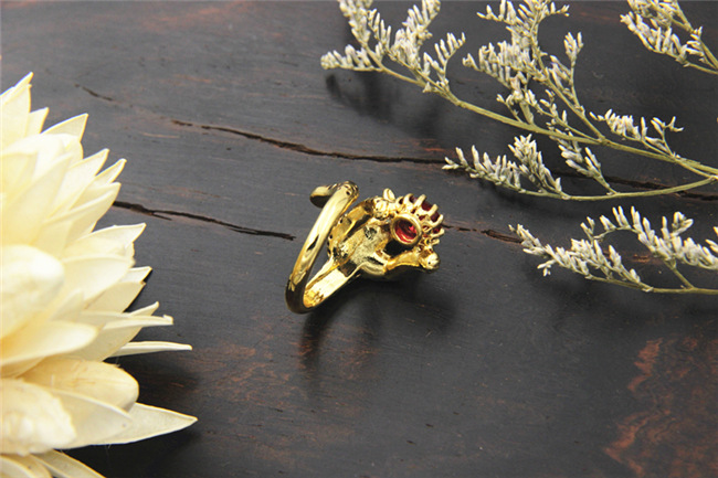 Leopard Panther Cheetah And Red Crystal Adjustable Ring