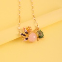 Marine Life Little Fish Coral Necklace Fashion Pink Rhinestones Short Collarbone Chain