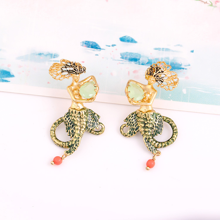 Mermaid Enamel Earrings Jewelry Stud Hook Earrings