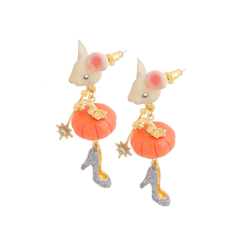 Mouse Numpkin Crystal Shoes Enamel Earring Stud Clip Earring