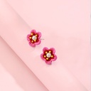 Pink Blossom Flower Hand Painted Enamel Stud Earrings