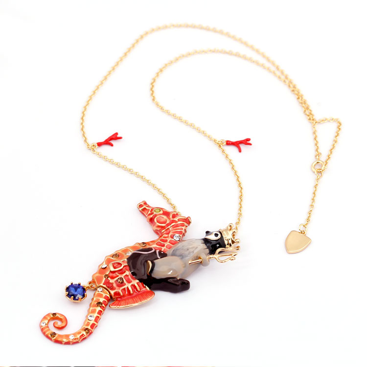 Seahorse and Penguin Enamel Necklace