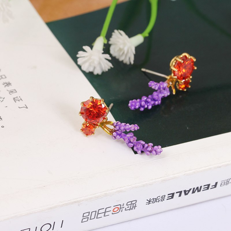Small Bird Garland Enamel Earrings Stud Clip Earrings