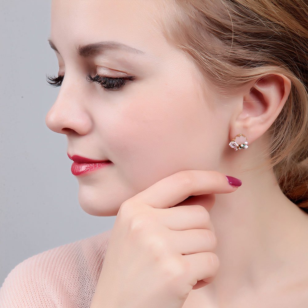 Cherry Blossom Enamel Earrings Jewelry Stud Earrings