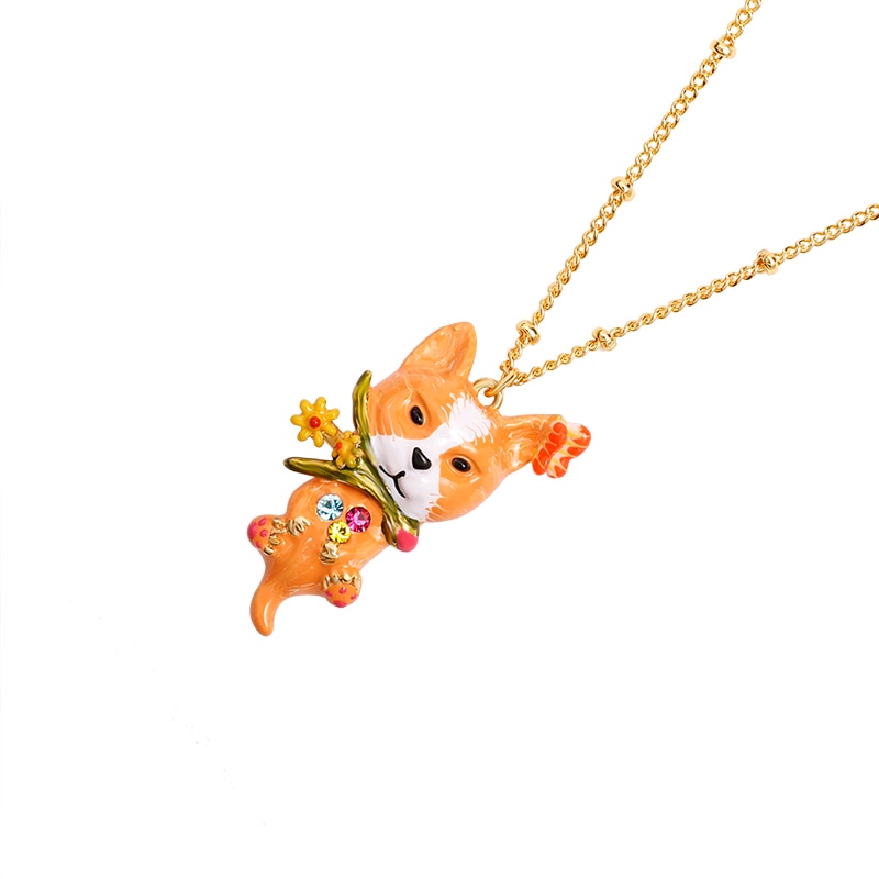 Cute Fox Pendant Hand Painted Enamel Glazed Necklace