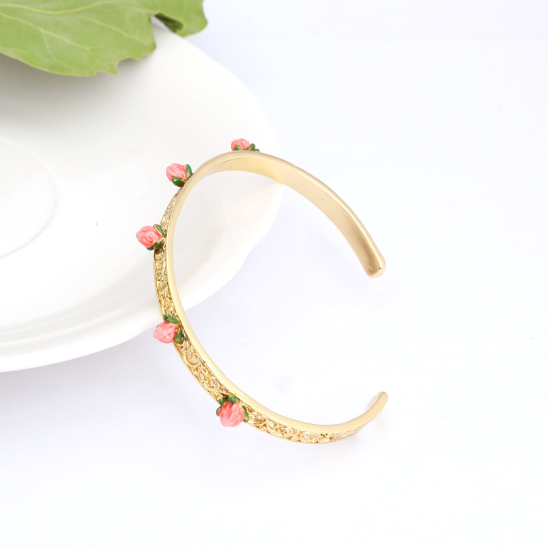 Pink Flower Gold Plated Jewelry Enamel Bracelet
