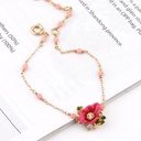 Pink Flower Green Leaf Pendant Gold Plated Jewelry Enamel Bracelet