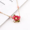 Pink Flower Green Leaf Pendant Gold Plated Jewelry Enamel Bracelet