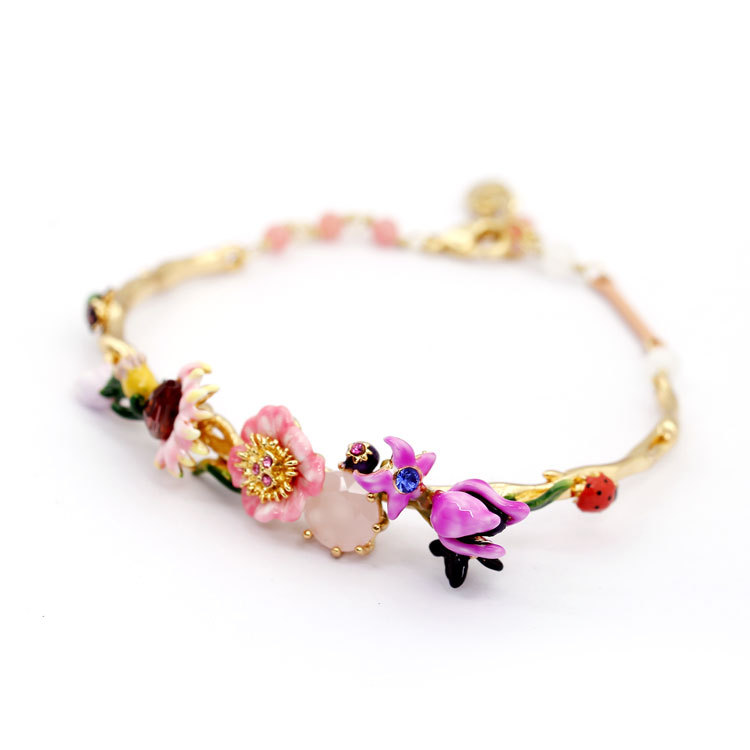 Pink Flower Lotus Gem Monet Garden Series Jewelry Enamel Bracelet