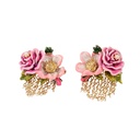 Pink Flower Tassel Enamel Earrings Jewelry Stud Earrings